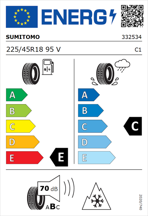 Tyre Label for Sumitomo WT200 225/45R18 95V