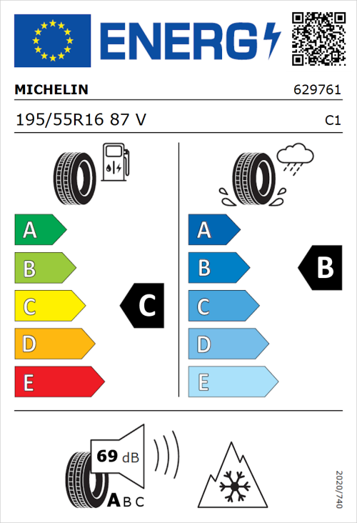 Tyre Label for Michelin CrossClimate 2 195/55R16 87V